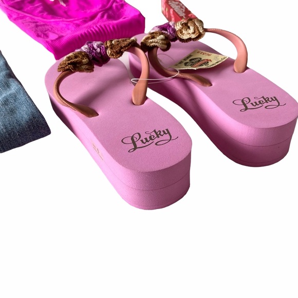 new Lucky Brand ♧ Floral Crochet Trim Platform Flip Flop ♧ Rose Pink ♧ Size 6 - Picture 6 of 16